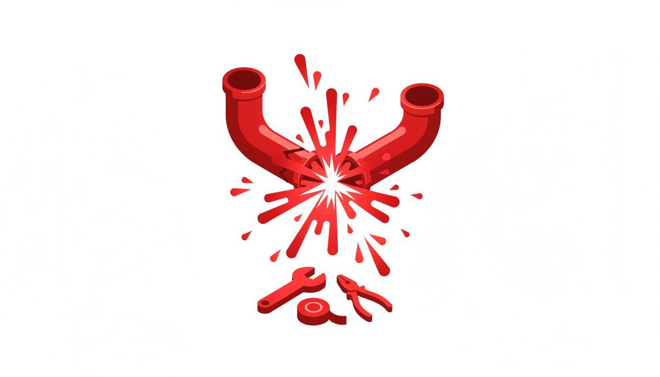 Plumber responding to emergency burst pipe call with diagnostic checklist