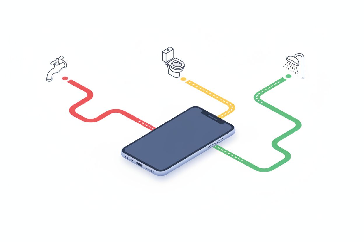 Emergency plumbing triage decision process with color-coded priority paths